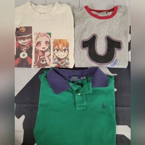 3 Kids Youth Large Bundle: Polo by Ralph Lauren, Anime + True Religion.